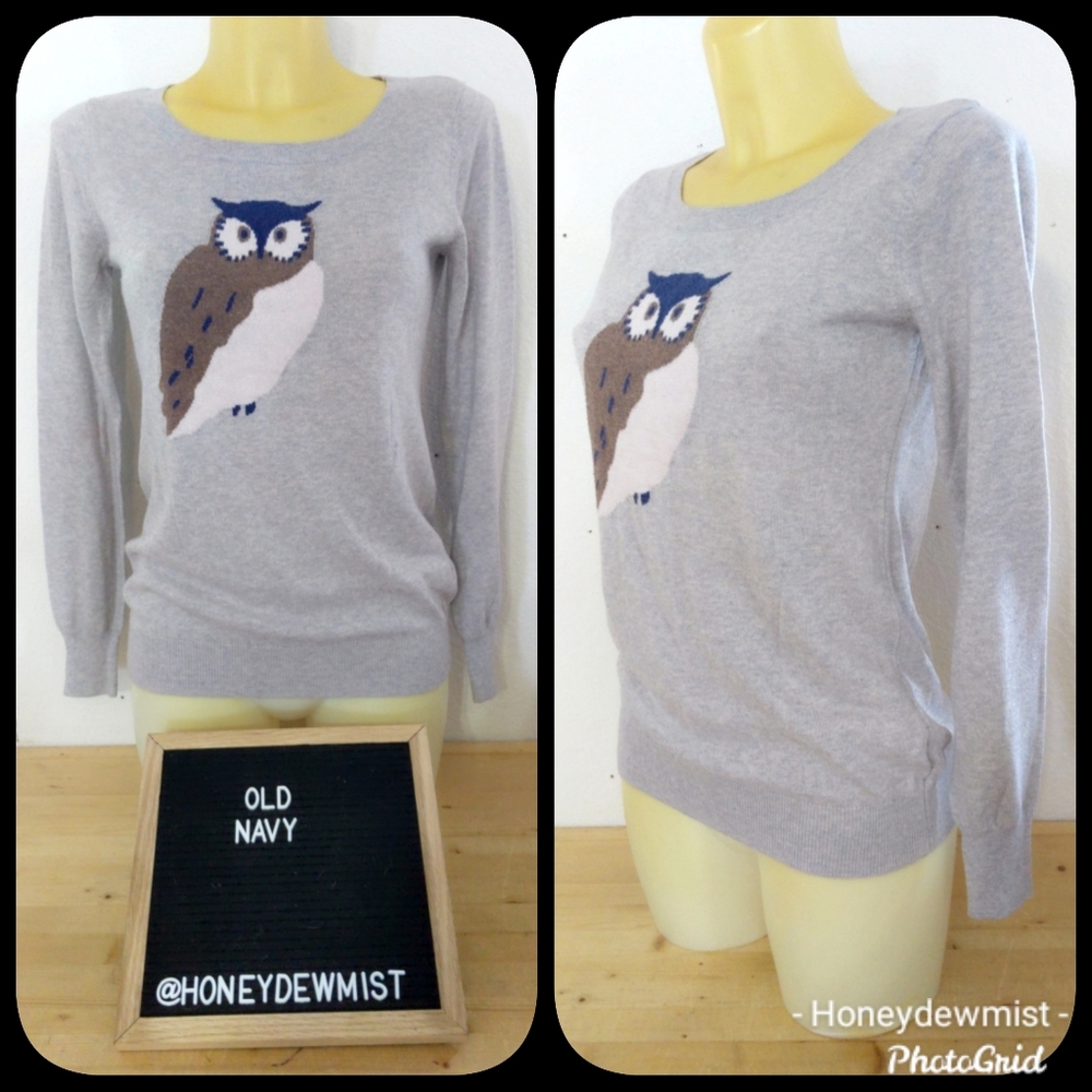 OLD NAVY Grey Sweater with Owl Graphic